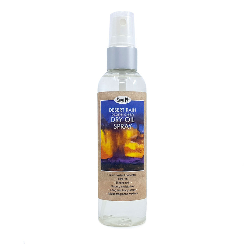 Moisturizing dry oil spray made with certified organic jojoba oil. Lightly scented, spf 15.