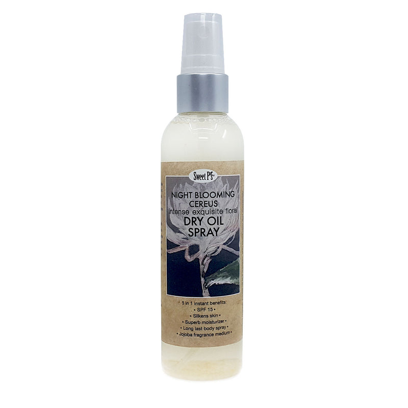 Skin softening dry oil spray with SPF15. Made with organic jojoba oil and fragranced with essential oill