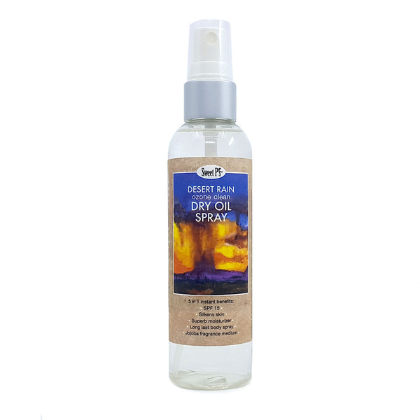 Moisturizing dry oil spray made with certified organic jojoba oil. Lightly scented, spf 15.