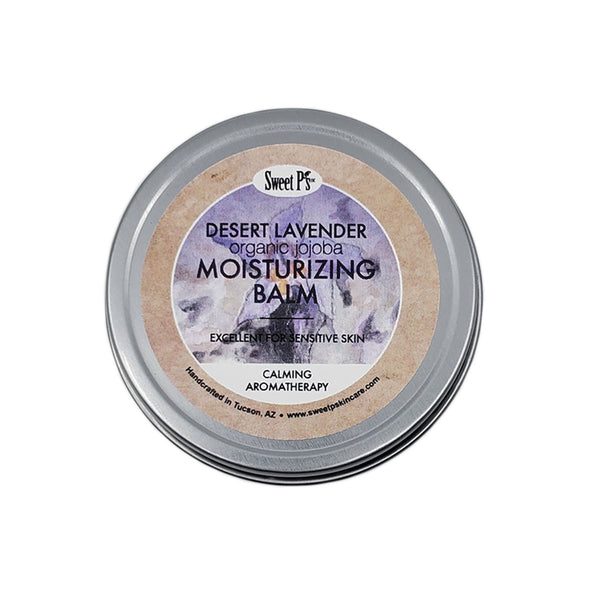 Moisturizing balm made with certified organic jojoba oil and shea butter. Desert lavender scent is calming and relaxing.