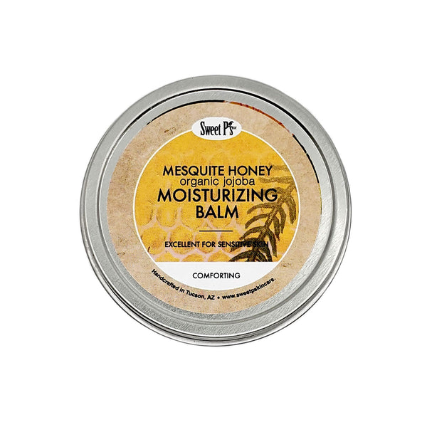 Mesquite honey moisturizing balm is excellent for sensitive skin. Made with certified organic jojoba oil and shea butter. Comes in a 2 oz tin.